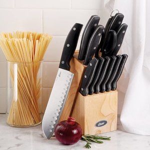 New NIB NWT Oster 14 Piece Stainless Steel Cutlery Set with Wood Block